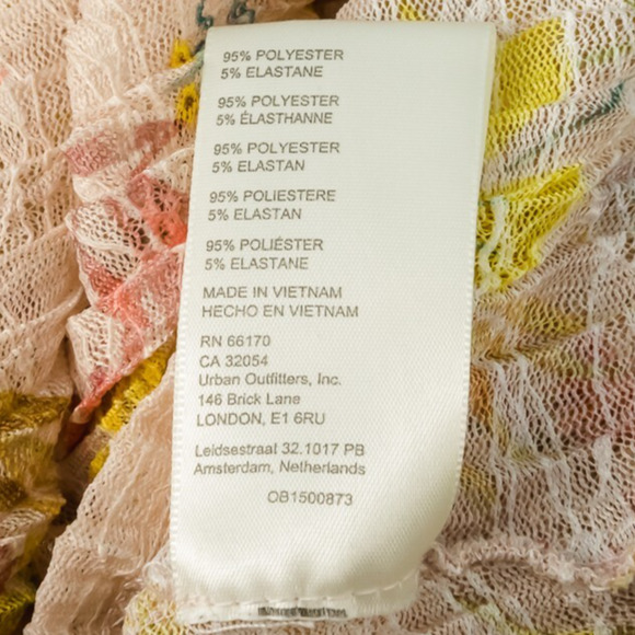 Free People Size Medium M Pink Angelina Lace Mesh Floral Print Long Sleeve Top - Picture 6 of 7